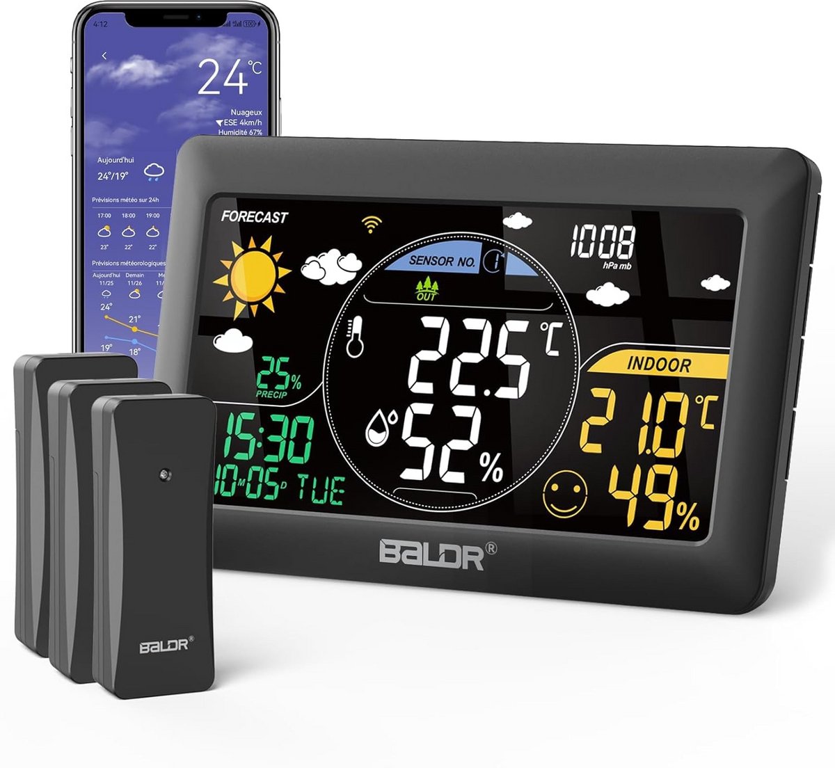 Draadloos Weerstation met 3 Buitensensoren en WiFi App Bediening | Binnen en Buiten Temperatuur & Luchtvochtigheid
