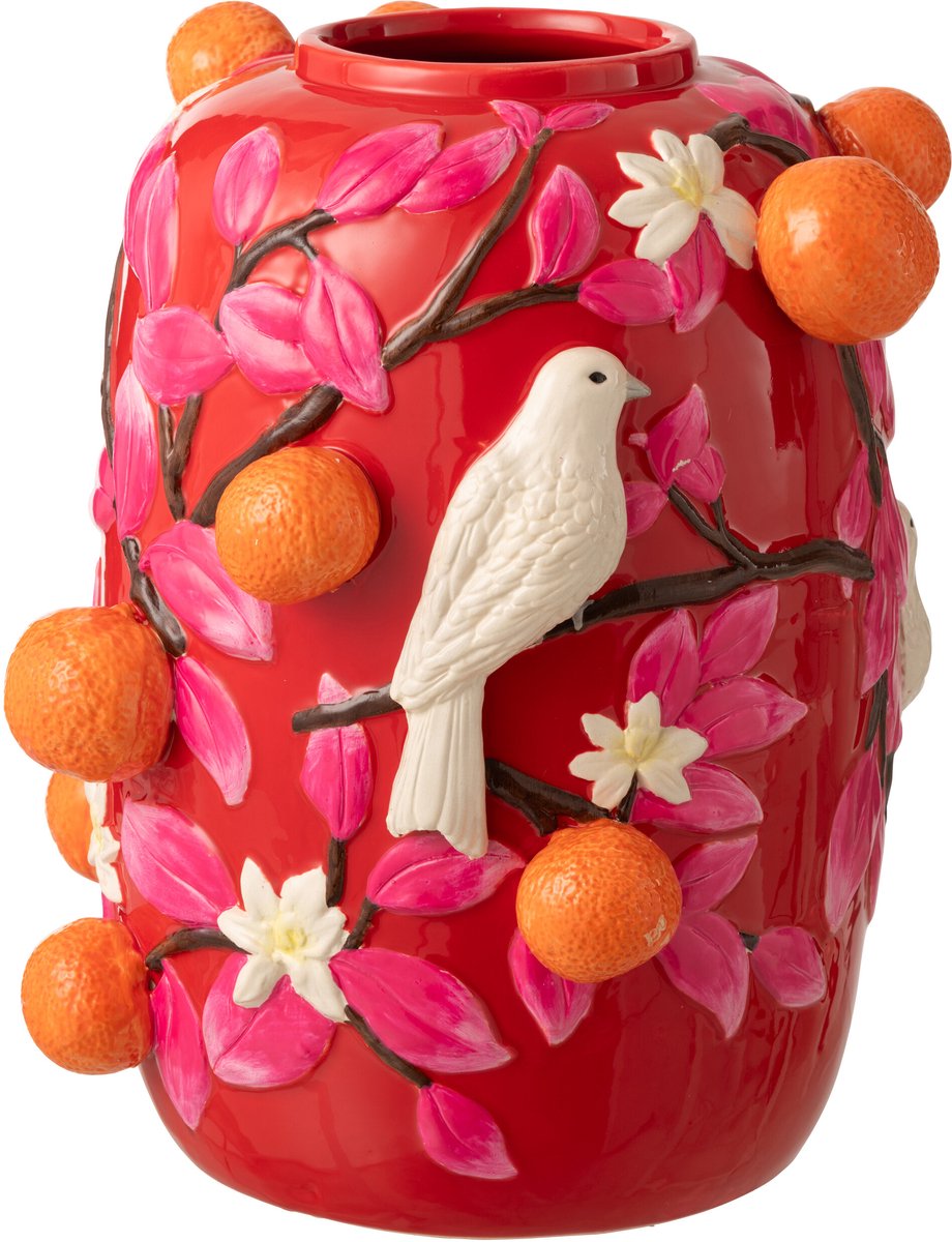 J-Line vaas Vogel Sinaasappels - keramiek - roze/oranje - large