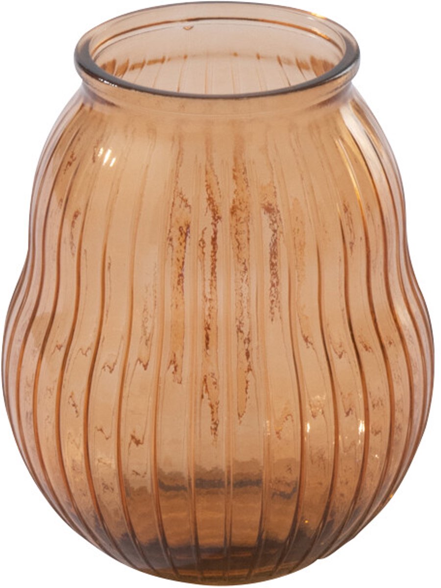 J-Line windlicht Gestreept - glas - oranje - small