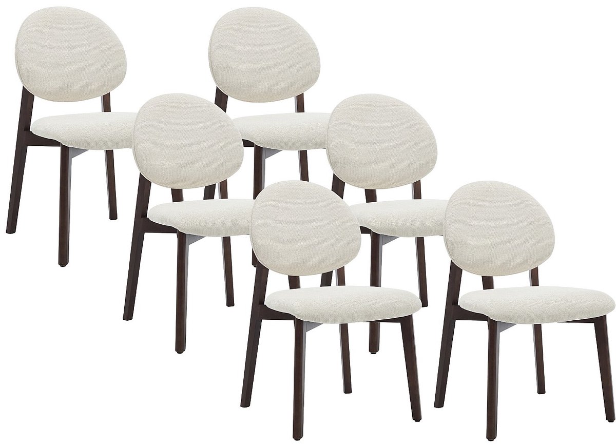 Vente-unique Set van 6 stoelen in getextureerde stof en donker natuurlijk rubberhout - Crème - MARLENI