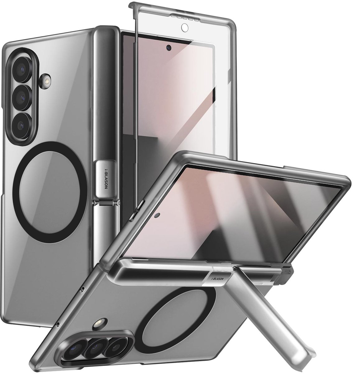 Cosmo Case geschikt voor Samsung Galaxy Z Fold 7 - Hardcase met Tempered Glass - Geschikt voor MagSafe - Frost Black