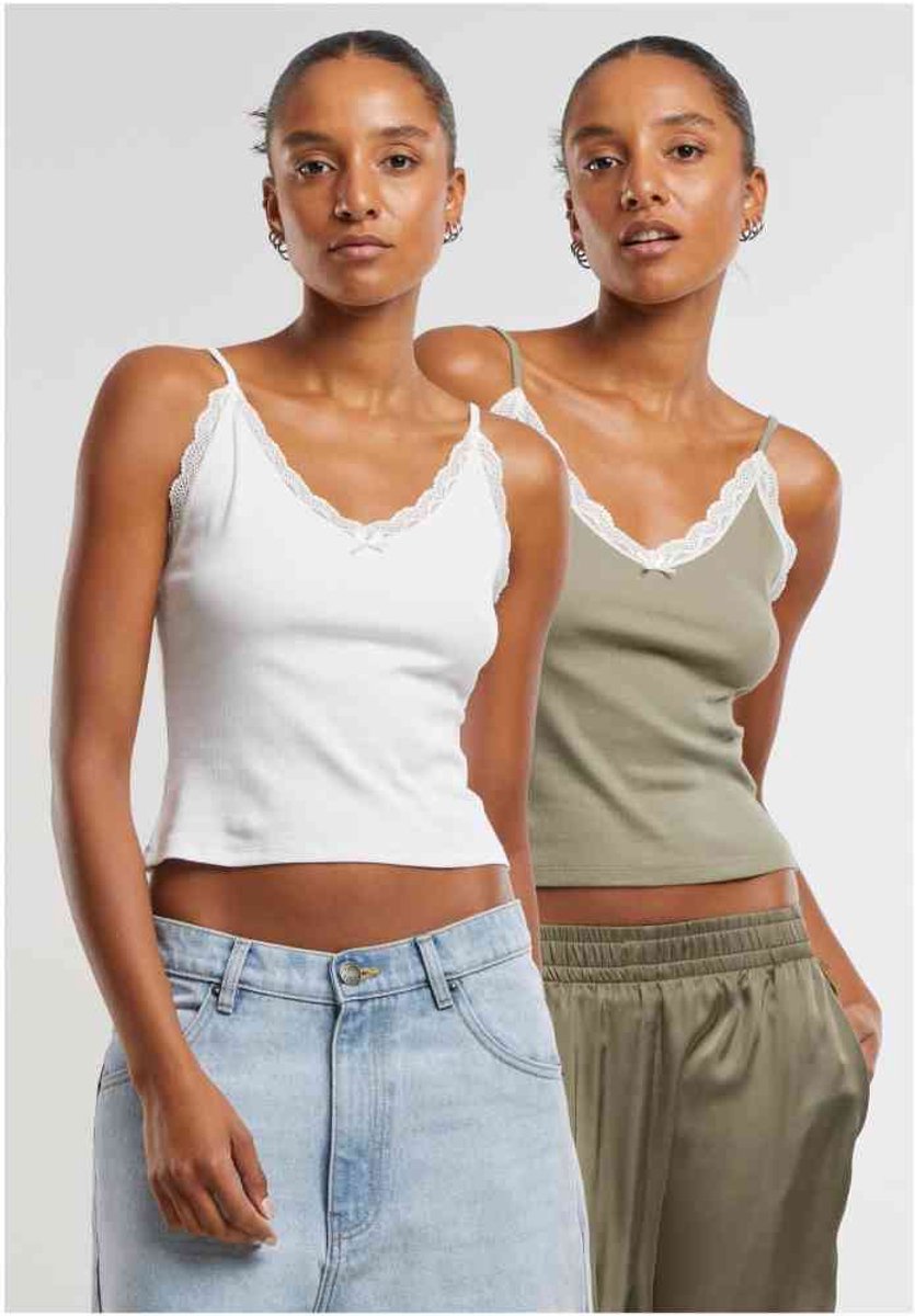 Urban Classics VNeck Lace Mouwloze top 4XL /Gebroken Groen