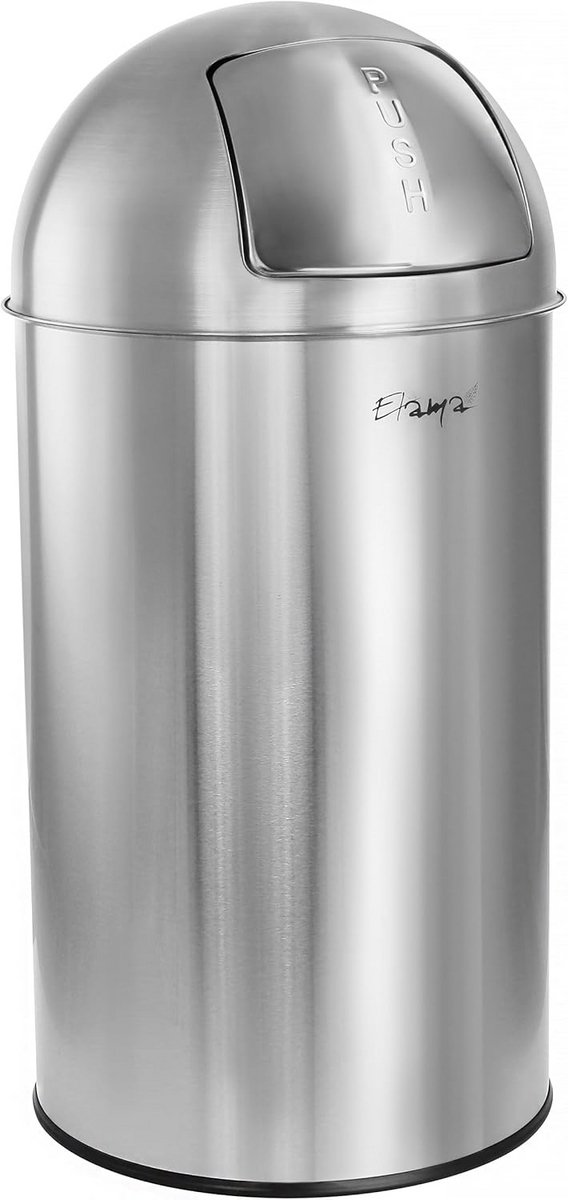 Grote RVS Cilindrische Prullenbak 50 Liter met Push Deksel voor Keuken en Huis