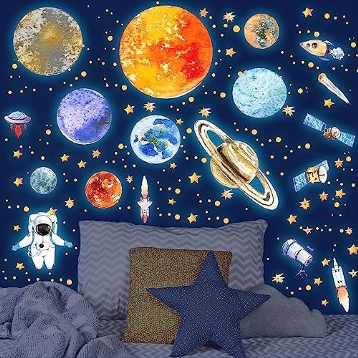 PromoHome Lichtgevende Ruimte Wandsticker Set - Zonnestelsel en Sterrenhemel
