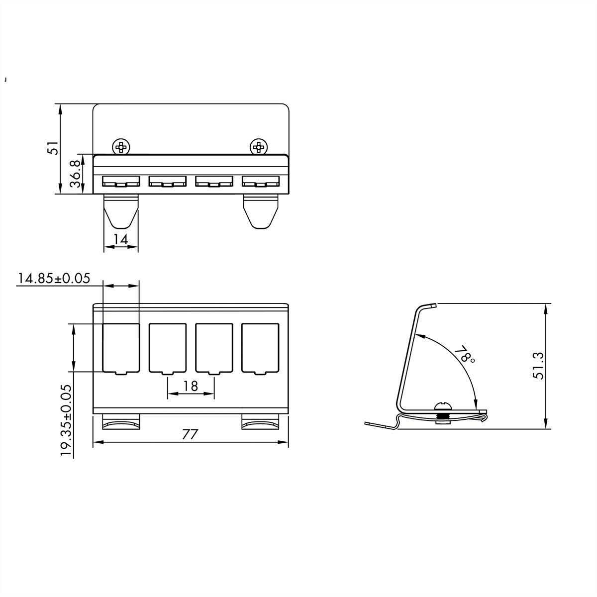 ROLINE DIN-rail adapter, leeg, voor 4 keystones