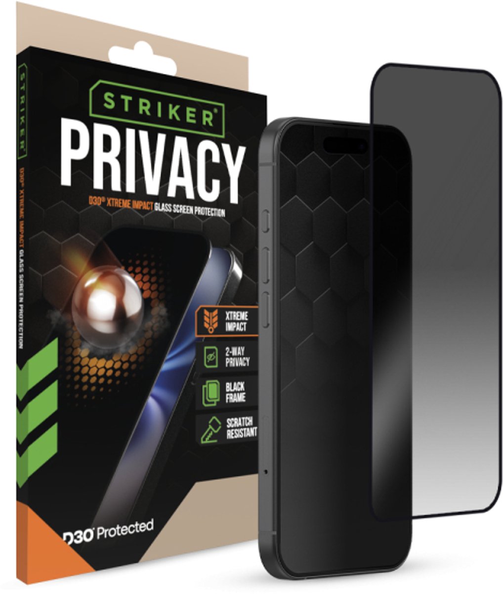 Striker D3O Xtreme Impact Privacy Glass Screen Protector - Black Frame - Apple iPhone 17e