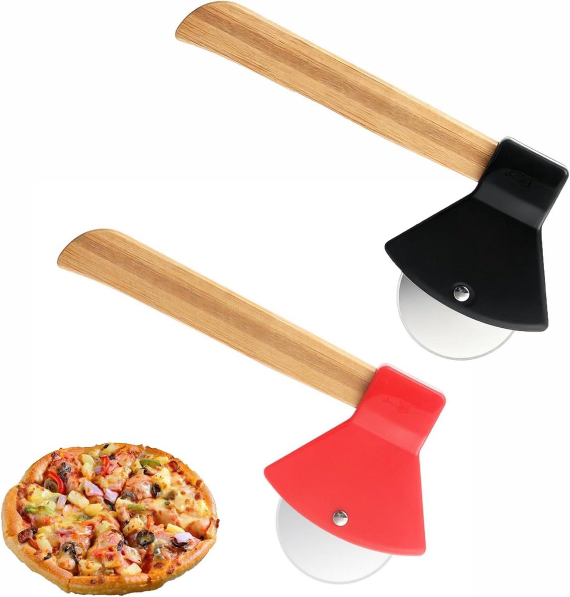 Pizzasnijder in bijlvorm - Set van 2 stuks, RVS snijder voor Pizza, Wafels, Pannenkoeken