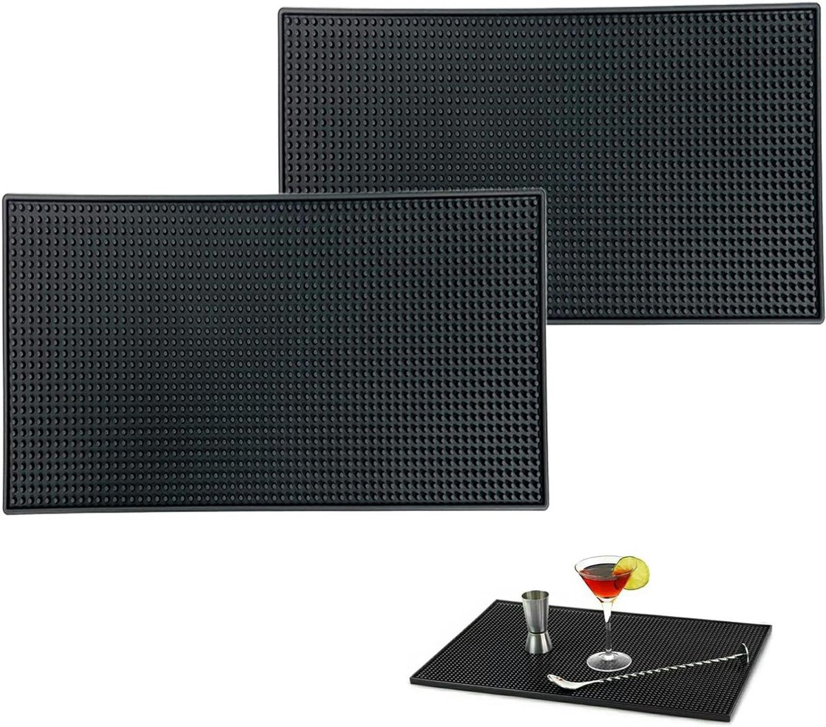 Barservicemat set van 2 - Antislip Bar Mat voor Cocktails - Geschikt voor Thuisbar - Zwart