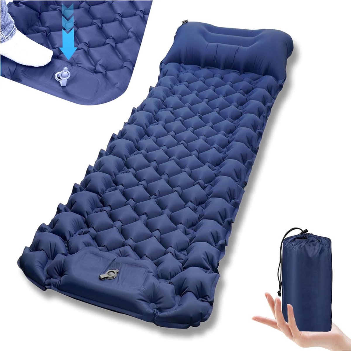 RWB® Luchtbed met Ingebouwde Pomp - Luchtbed met Pomp - Luchtbed - 8 cm Dik - Blauw - 198cm x 68cm x 1cm