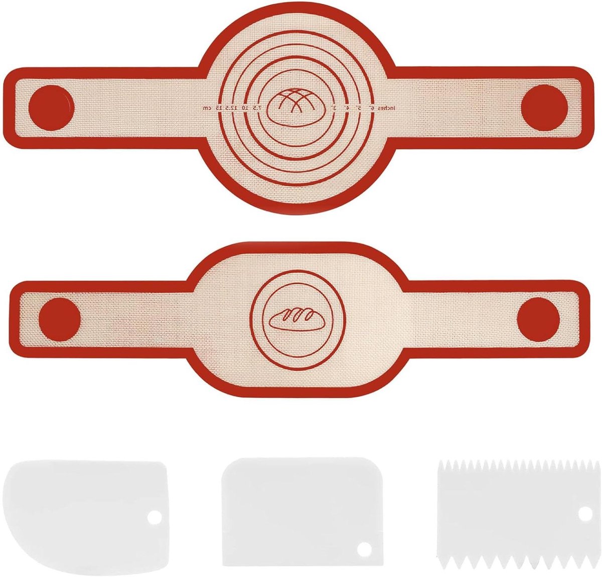 Bakmat met lange handgrepen, 2 stuks - Deegmat en bakonderlegger voor Dutch Oven (rood)