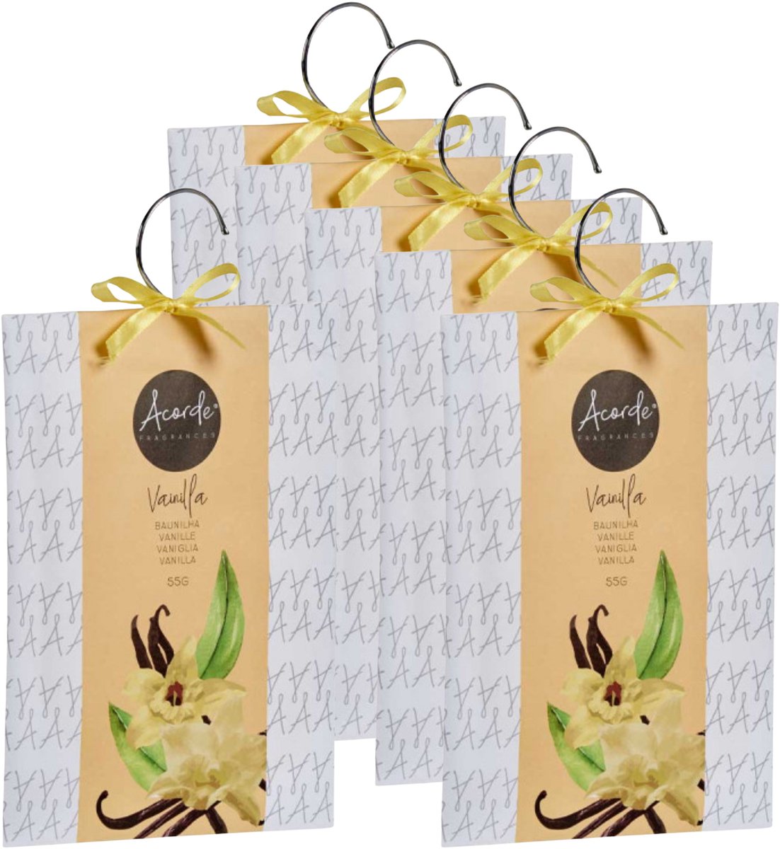 Acorde Geurzakjes Vanille - 6x - met ophanghaak - 55 gr - geurkaartjes / luchtverfrisser