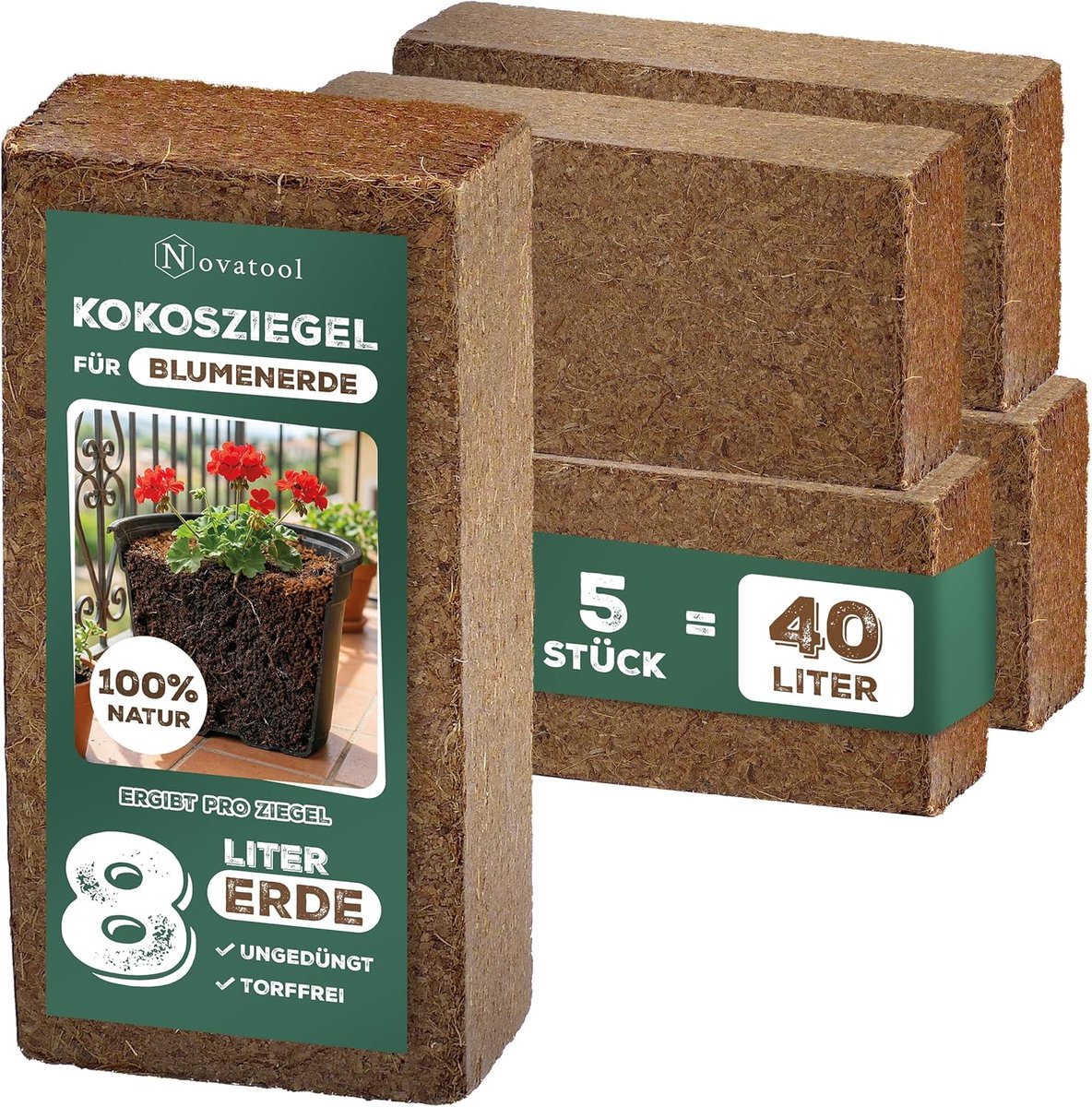 Kokosaarde voor planten - Kokosvezels substraat - Planten groei ondersteunen - 5x 40 liter pakken - 20x10x55 cm - Bruin