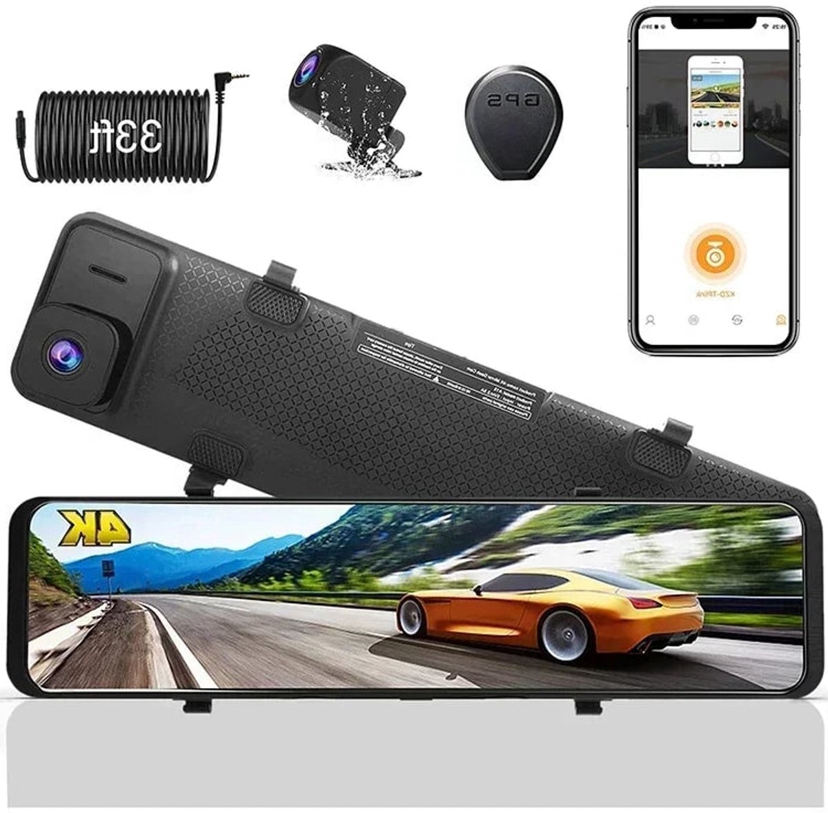 Achteruitkijkspiegel met Dashcam – Auto Camera – Spiegelcamera – Achteruitrijcamera – 4K Scherm – 12 Inch Ultra Helder – Nachtzicht – GPS Tracking