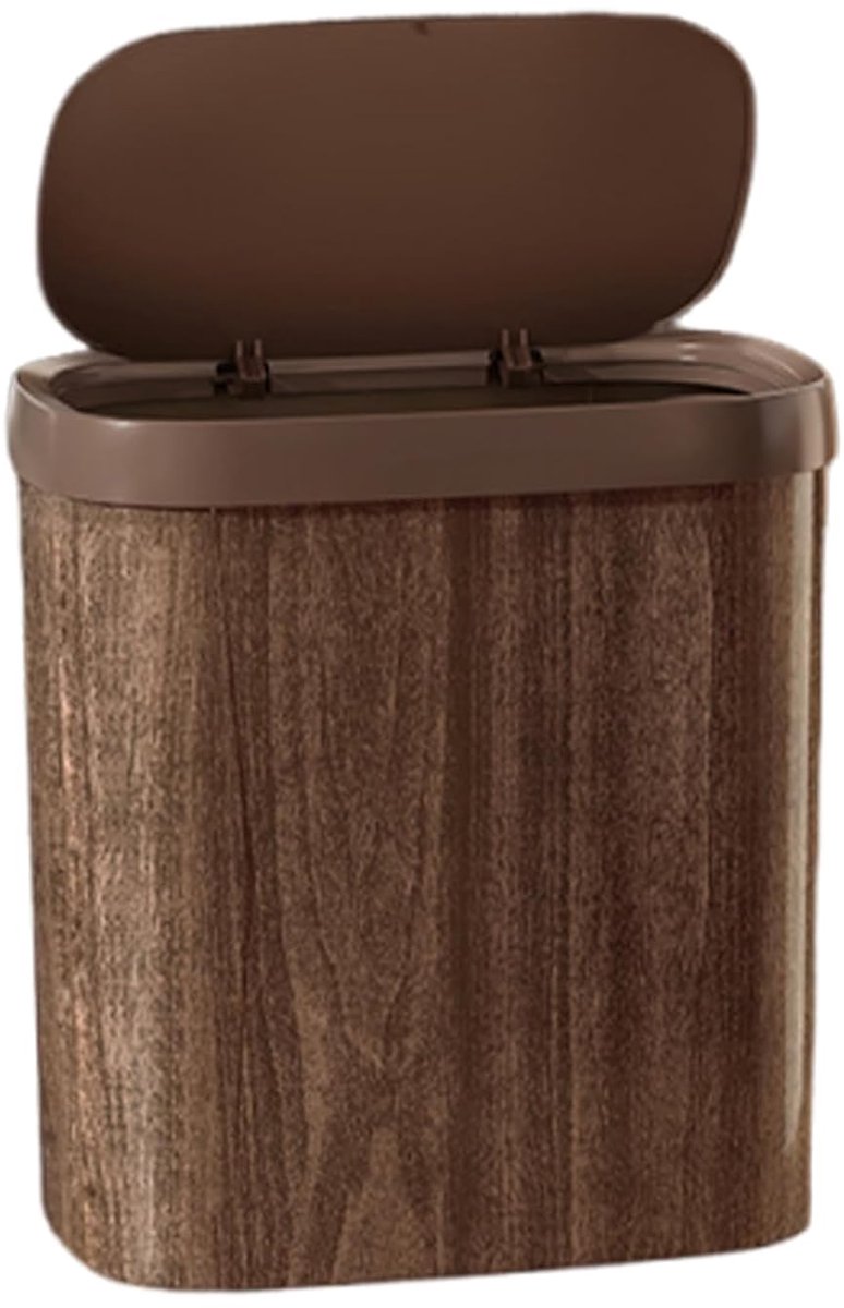 Smalle Prullenbak - Afvalbak Decoratief - Kleine Ruimtes - Houtnerf Decoratie - 275 x 27 x 14 cm - Koffie