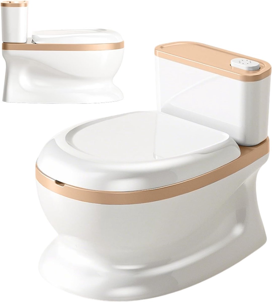 Potje met Geluid - Zindelijkheidstraining Toilet - Leren Zindelijk Maken - Antislip en Spoelknop - 38x28x30 cm - Koffie