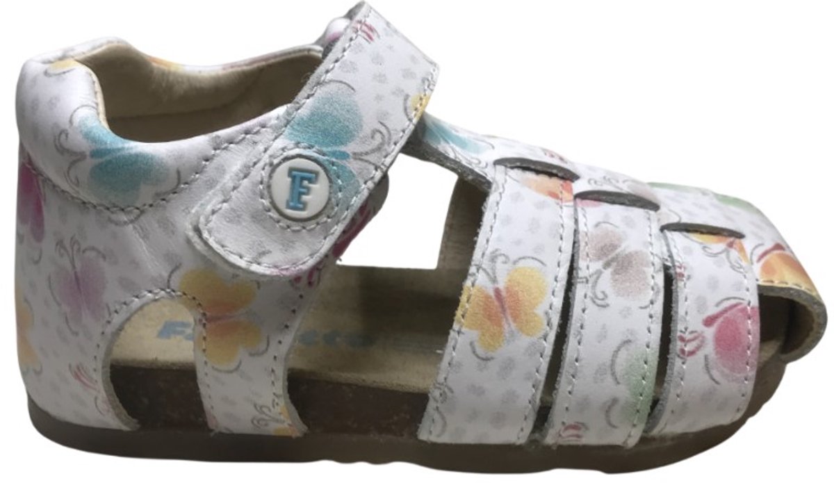 Falcotto Alby – velcro lederen sandalen- kleurrijke vlinders Wit