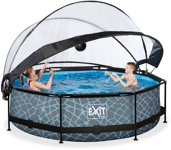 EXIT Stone Frame Zwembad ø300 - Opzetzwembad - met Filterpomp & Overkapping - Rond - Grijs