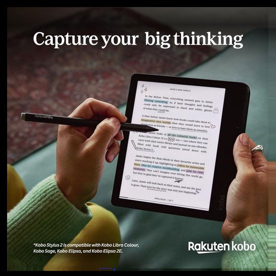 Kobo Stylus 2 Pen voor eReader - Zwart - Oplaadbaar - Markeerknop - Gum