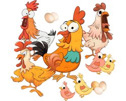 Kippen Muurstickers - Boerderijdier Decoratie - Kinderkamer Versieren - Levendige Kleuren - 42 x 29 cm - Multicolor