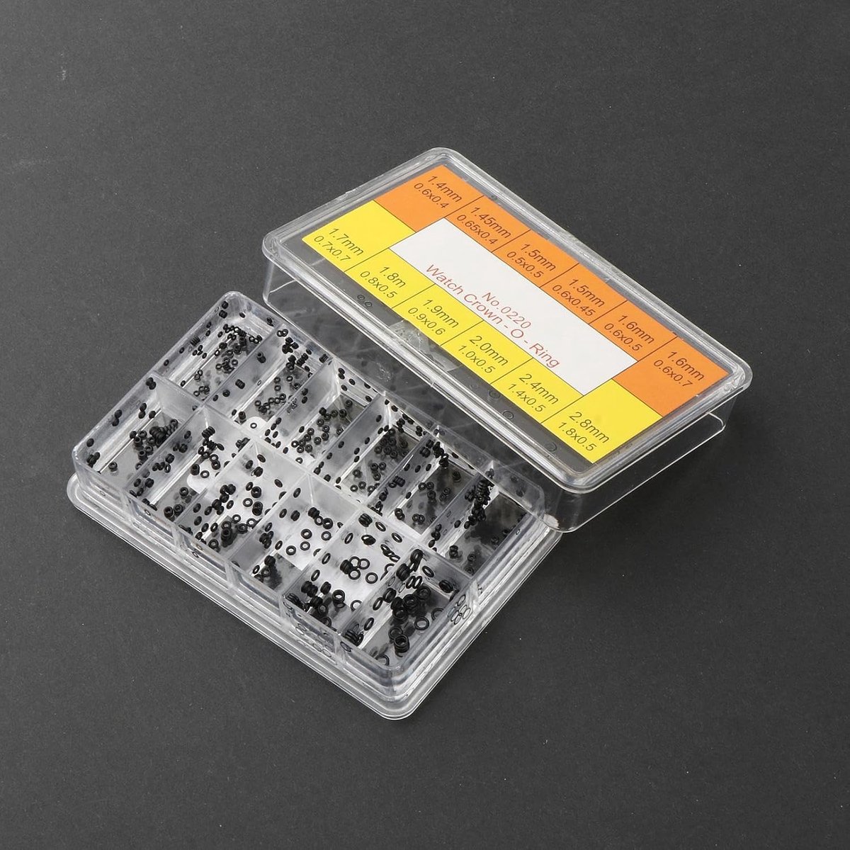 Horloge O-ringen - Kroonafdichtingen - Horloge reparatie - 12 Diverse maten - 8.5 x 5.5 x 1.8 cm - Zwart