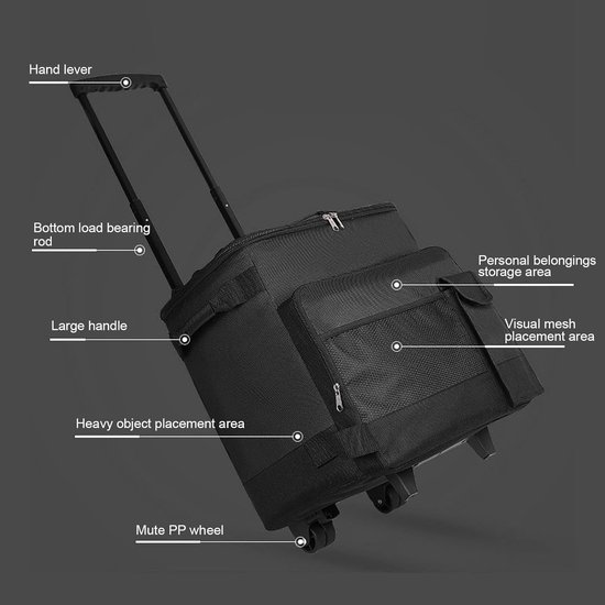 Grote Rollende Koeler - Koeltas met Wielen - Buiten Reizen - 43L Capaciteit - Aluminium Kar — afbeelding 3