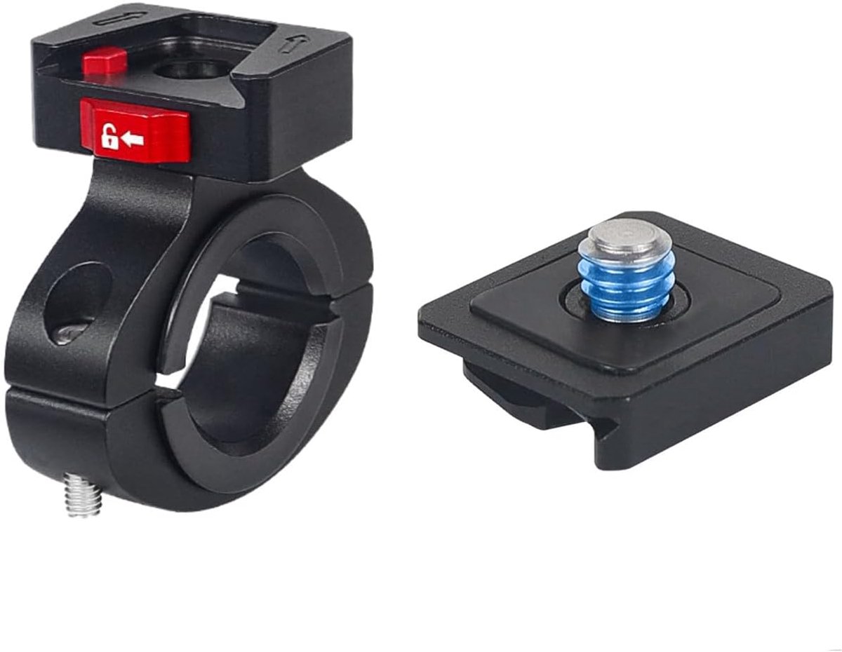 Fietsklem Camera - Quick Release Bevestiging - Foto Opnames - Aluminiumlegering Constructie - 55x50x29 mm - Zwart Rood