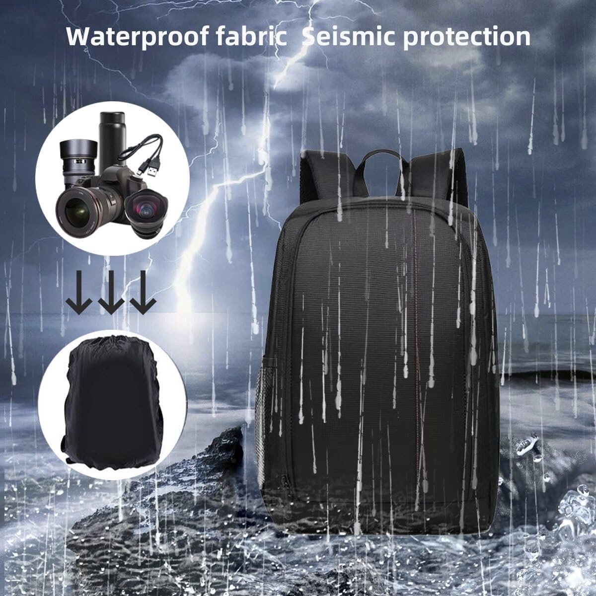 Camera Rugzak - Fototas Schoudertas - Outdoor Fotografie - Waterdichte Bescherming - Zwart