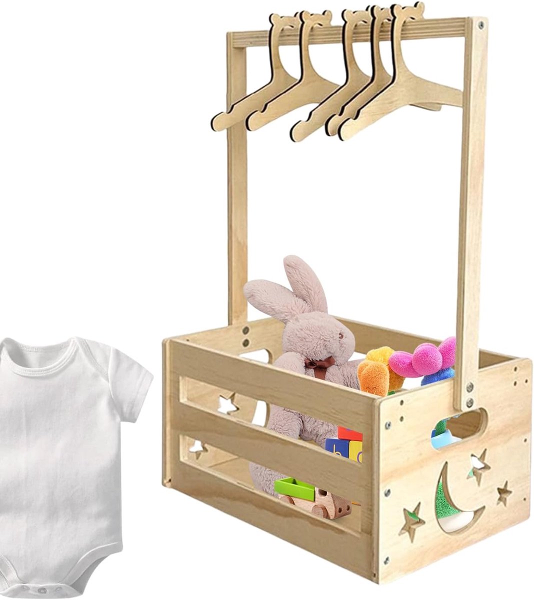 Babykleding Krat - Opbergmand Babykamer - Babykamer Organisatie - Inclusief Hangrek - 40x24x4.5 cm - Maanstijl