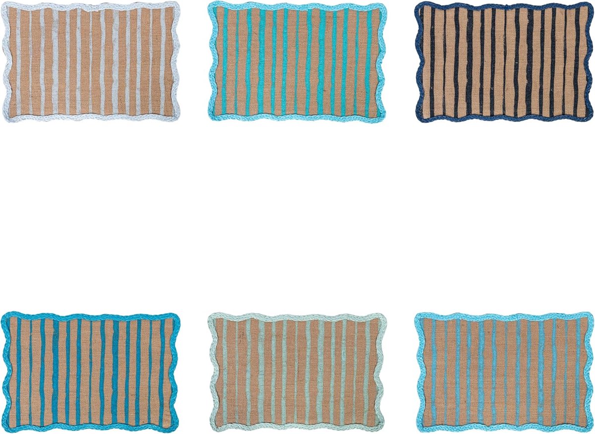 Set Placemats - Tafelonderleggers - Tafeldecoratie - Gegolfde rand - 435 x 29 cm - Blauwtinten