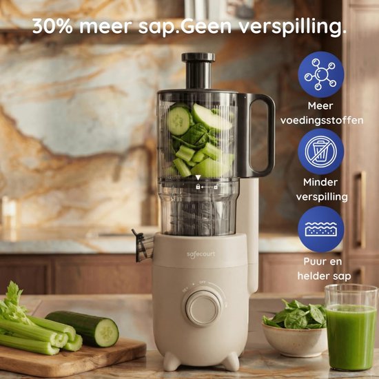 SnelShoppen - Premium Slow Juicer SJ500 - Beige - Krachtige Slowjuicer met Grote Invoeropening, Roestvrijstalen Pre-Cuttertechnologie, Maximale Sapopb van Snelshoppen — afbeelding 2