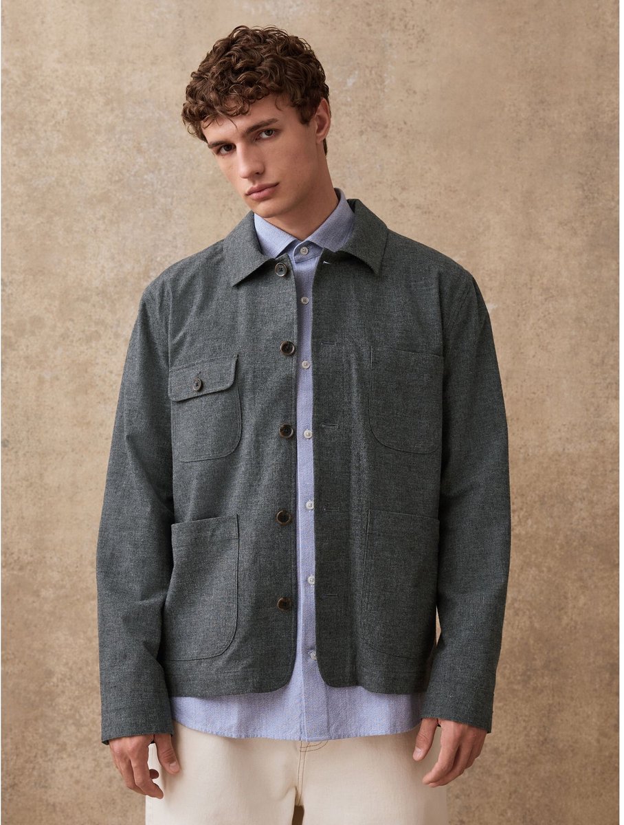 Next - Heren - Smart Brushed Cotton Texture Chore Jacket - Grijs