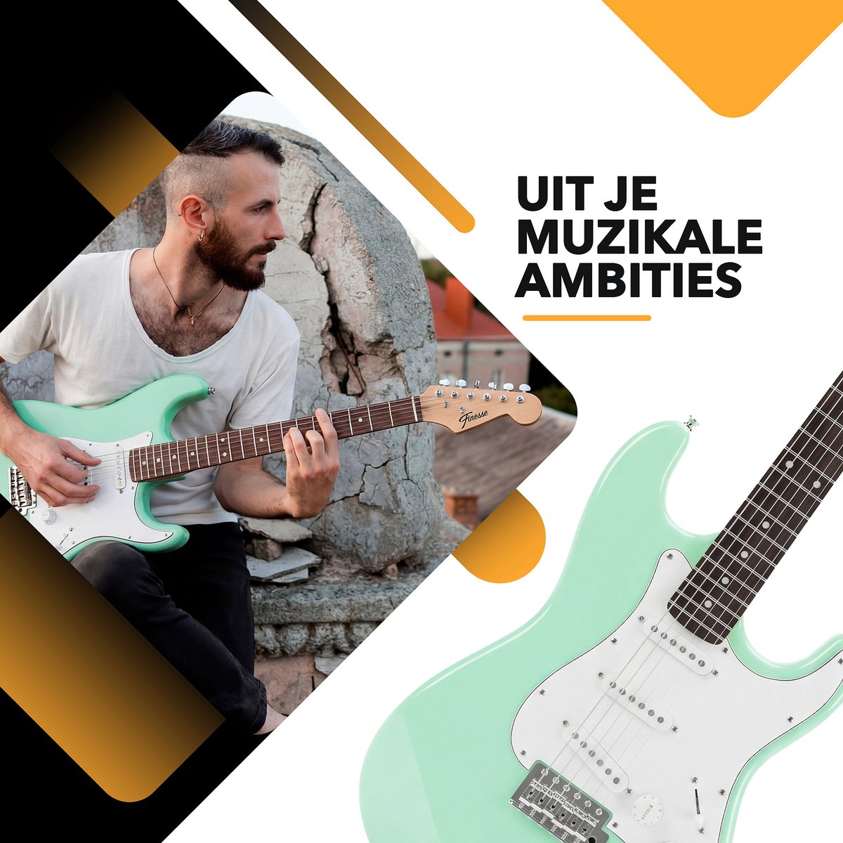 Finesse Elektrische Gitaar met Versterker - met Videocursus - Gitaar - Volwassenen - Kind - Munt Groen thumbnail 3