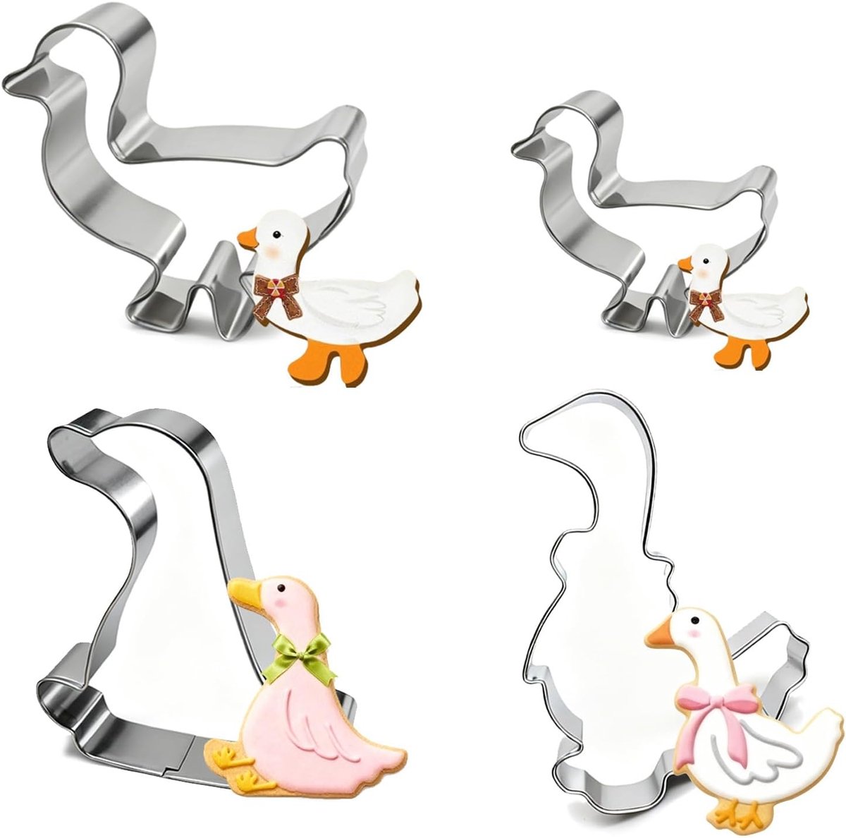 Koekjessnijder Gans - Bakvorm Set - Koekjes Decoratie - Twee Ontwerpen - Set van 4 - Zilver