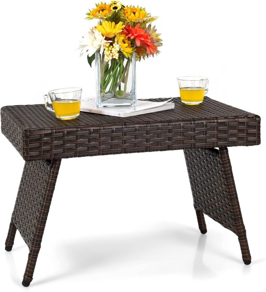 KOMFOTTEU Salontafel van rotan, klaptafel met stalen frame en verstelbare poten, lage tafel voor terras, tuin, bij het zwembad, 60 x 40 x 40 cm