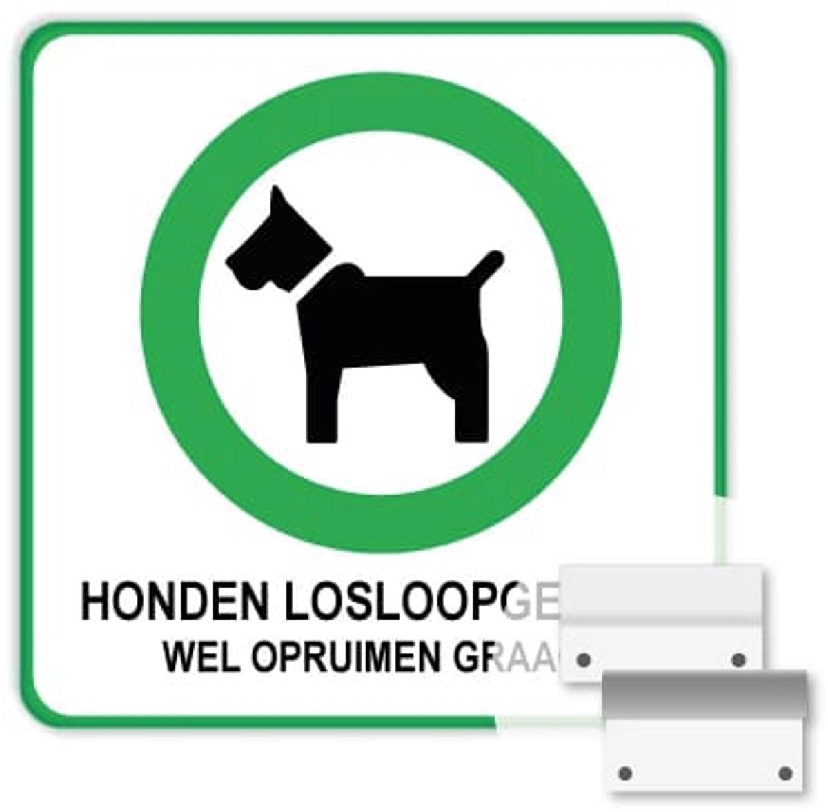Bord honden losloopgebied 40x40 cm - Bevestiging: Met muur-/ wandmontage beugels