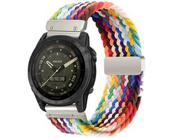 Strap-it Garmin Fenix universeel 20mm gevlochten bandje met P-buckle - horlogebandje geschikt voor Garmin Fenix 8 43mm / Fenix 7S / 6S / 5S, Epix Pro Gen 2 42mm, Instinct 2S / E en Descent Mk2S / Mk3 43mm - regenboog