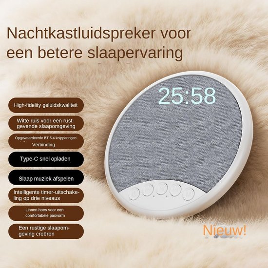 Slaap Geluidsbox - Witte Ruis Apparaat - Rustige Nachtrust - Ingebouwde Wekker - Compact Ontwerp - Wit Grijs — afbeelding 3