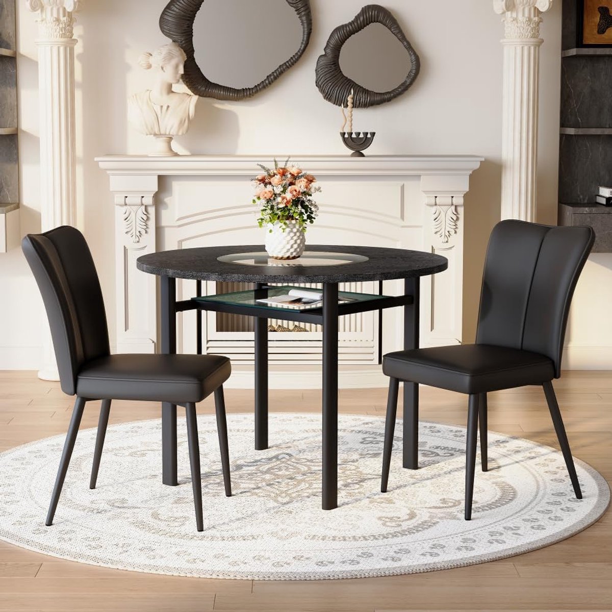 Eetgroep Tafel Stoelen - Eetkamer Set - Samen Eten - Ronde Tafel Met Houtlook - 100cm Diam