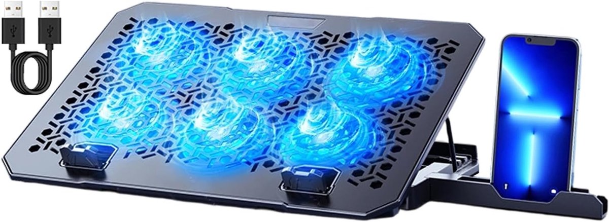 Laptop Koeler - Notebook Standaard - Effectief Werken - Verstelbare Hoogte - 36x26 cm - Zwart