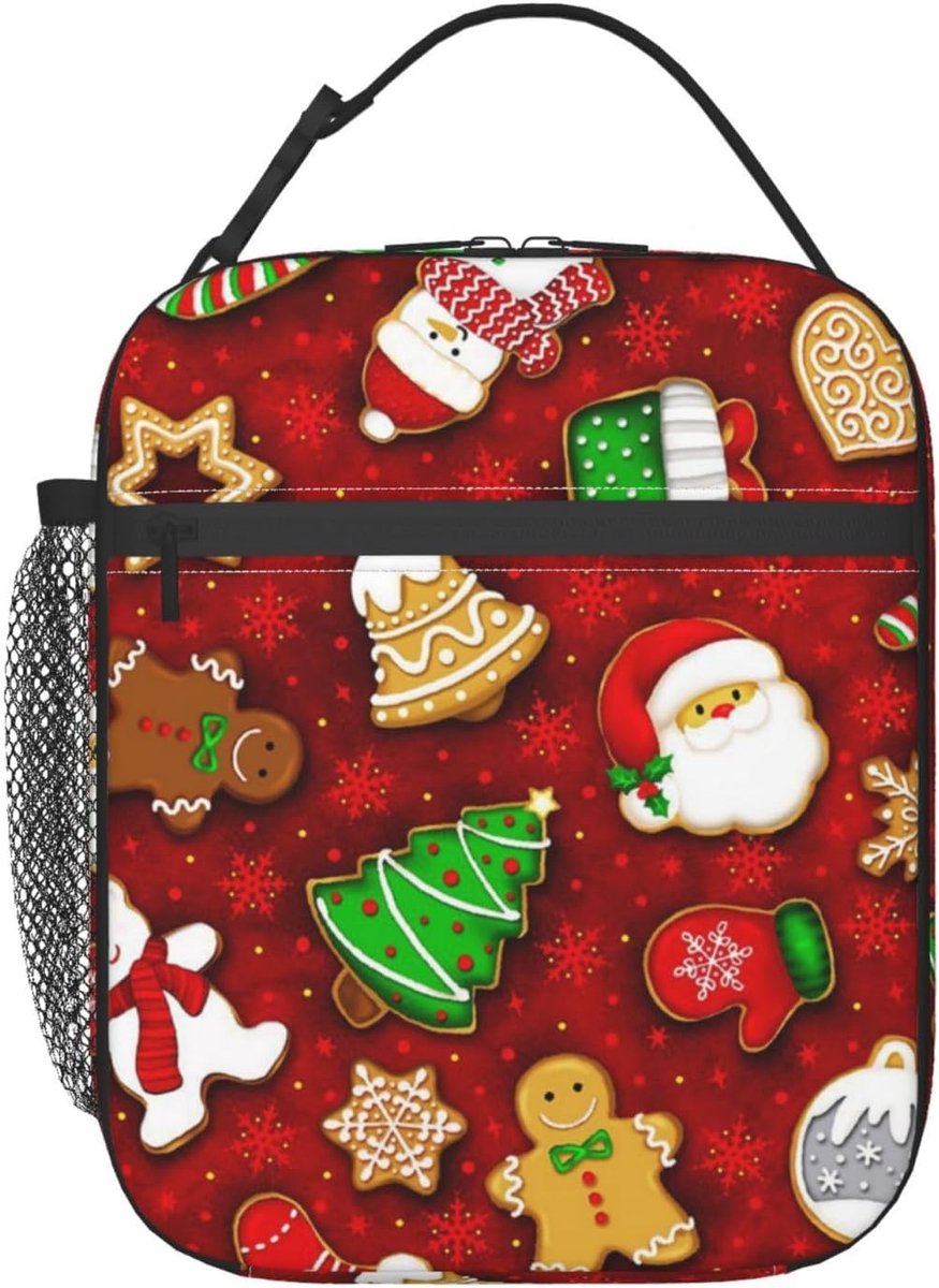 Lunchtas - Draagtas Maaltijd - Werk en Picknick - Geïsoleerd Materiaal - Kerstprint