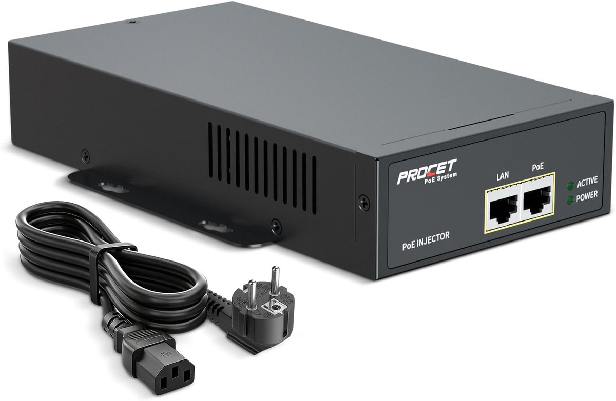 PoE Injector - Voeding Adapter - Camera Netwerk - 75W Gigabit Voeding - 13x4x20cm - Zwart