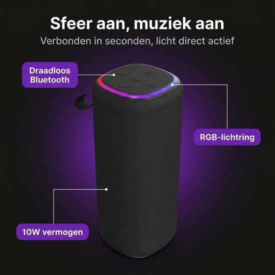 Cheqo® Bluetooth Speaker - Draadloze Speaker - Portable Speaker - Draagbare Speaker - Bluetooth Box - Bluetooth Luidspreker - Draadloze Luidspreker - Speaker met Licht - Speaker met Rgb - Speaker met Verlichting — afbeelding 5