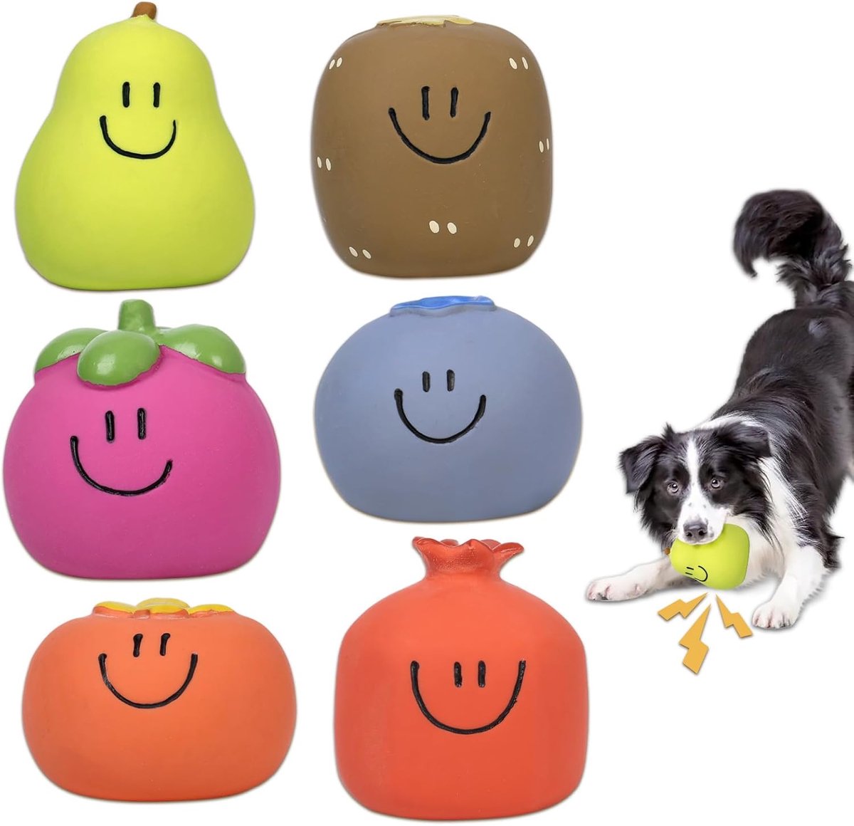 Honden Kauwspeeltjes - Piepend Speelgoed - Tanden Reinigen - Duurzaam Rubber - 6 Stuks - Fruit Kleuren
