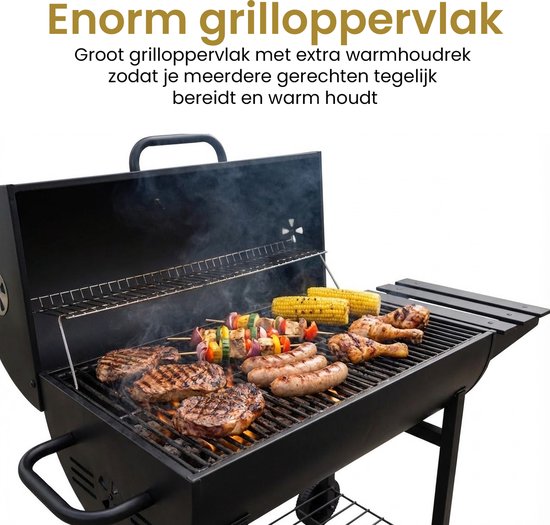 Alora Houtskool Barbecue - Inclusief Spatelset - Geïntegreerde Thermometer, Warmhoudrek, Asopvangbak & Zijtafel - BBQ op Wielen - met Deksel - Zwart van Merkloos — afbeelding 4