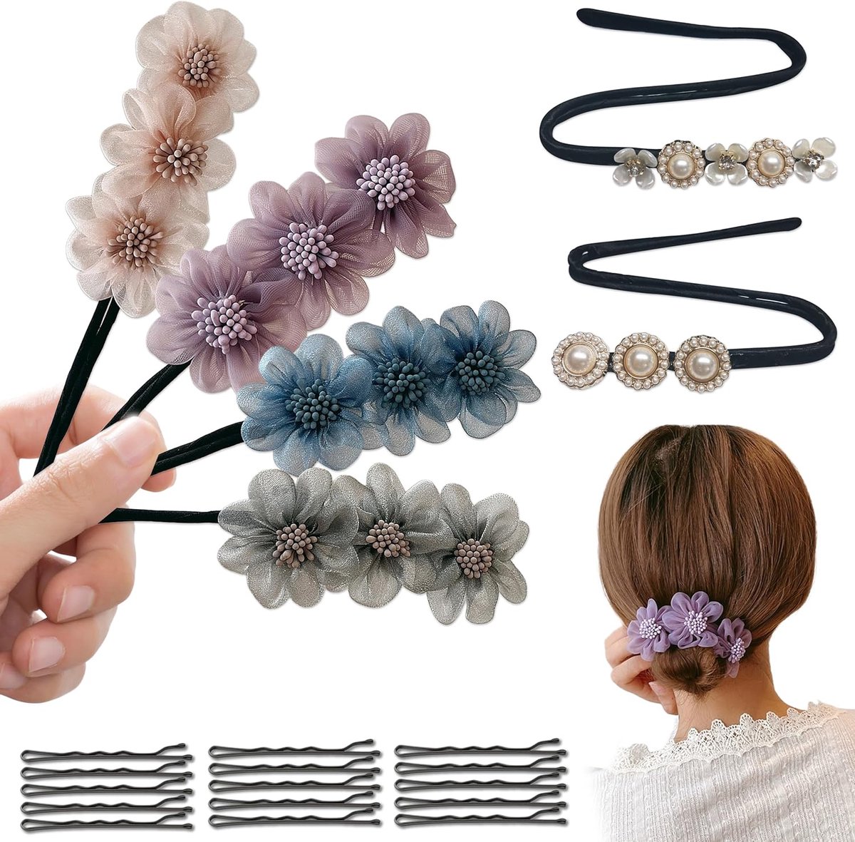 Haar Bun Maker - Haarknot Tool - Snel Kapsel Maken - Bloem Vorm - 6 Stuks - Multicolor