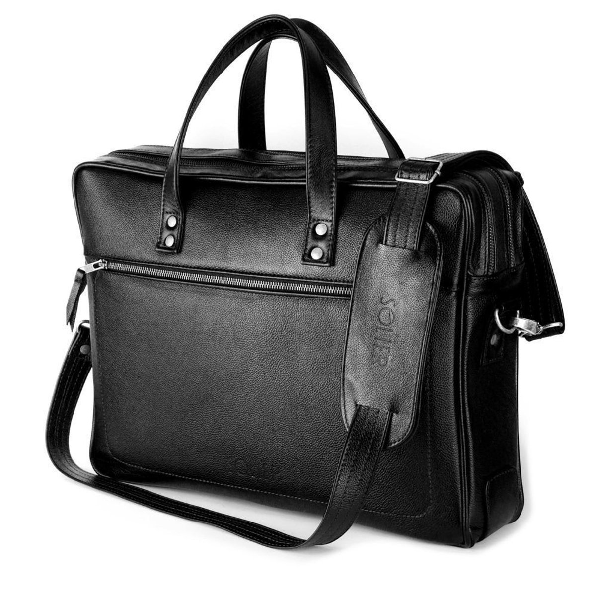 Solier SL05 Newbridge - Laptoptas Heren - Echt Leer - 15,4 Inch Laptopvak - Dubbel Compartiment - Zwart