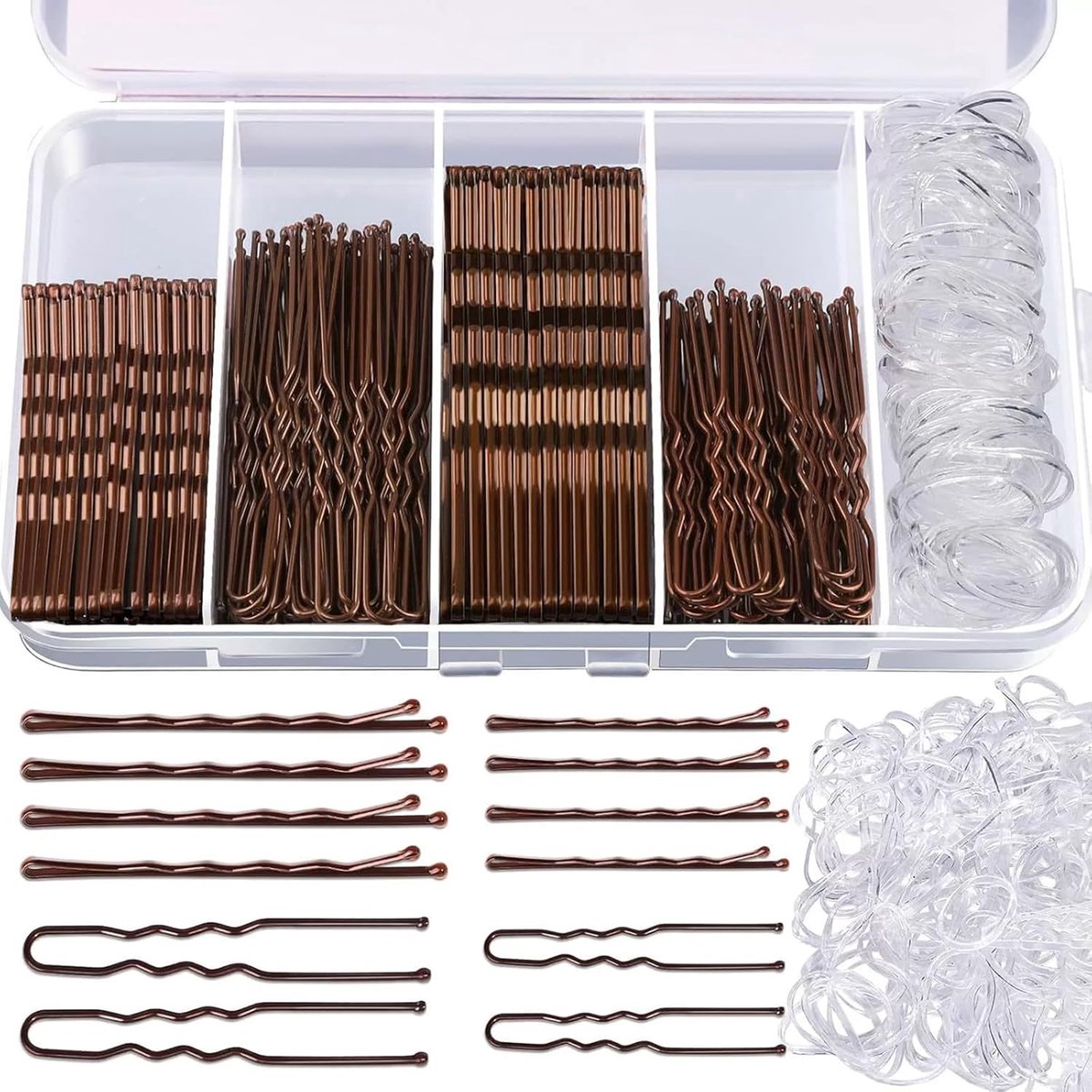 Haarspelden Set - Bobby Pins U-Vorm - Kapsels Maken - Grote Hoeveelheid - Diverse Maten - Bruin