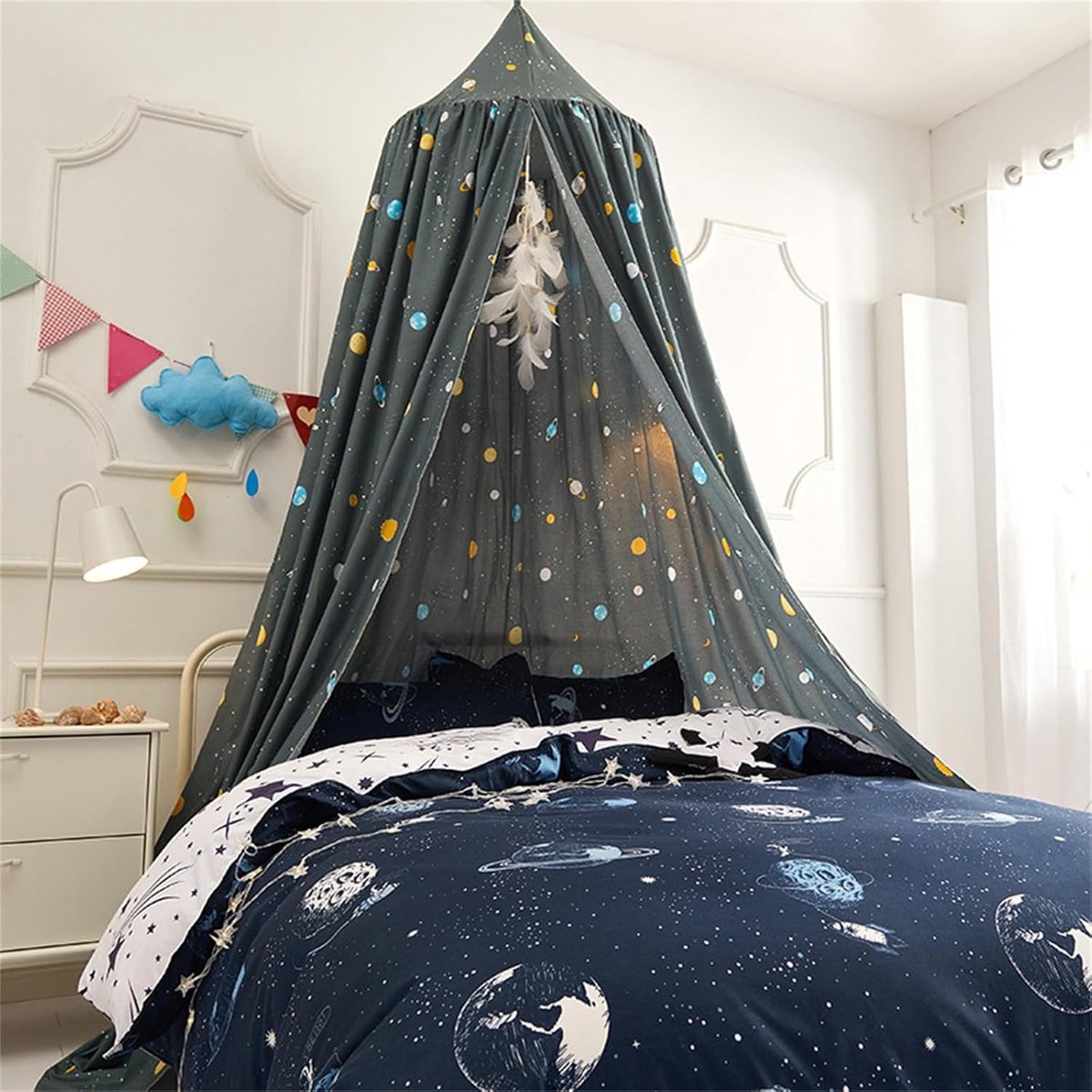 Hemel voor Kinderbed - Muggennet Koepel - Slaapdecoratie - Eenvoudige Montage - 65 cm Diameter - Sterrennacht
