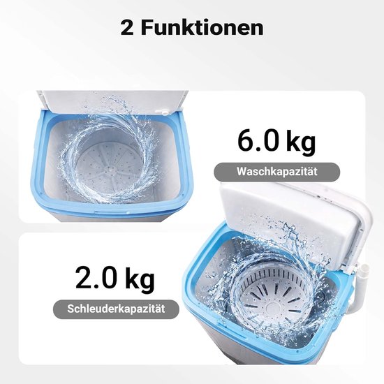 Mini Was Machine - Compacte Wasmachine - Kamperen Reizen - Wassen Centrifugeren - 37x38x66cm - Wit Blauw — afbeelding 3