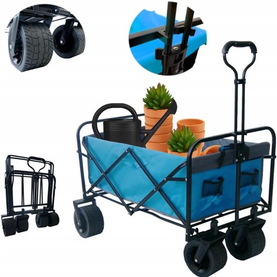 Opvouwbare Strandwagen - Bolderkar Tuinwagen - Strand Camping Tuin - Verstelbare Handgreep 360° Wielen - 150L 70kg - Blauw Grijs — afbeelding 2